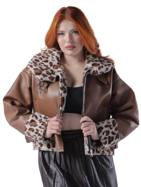 جاكت جلد طبيعي متبطن فرو روسي